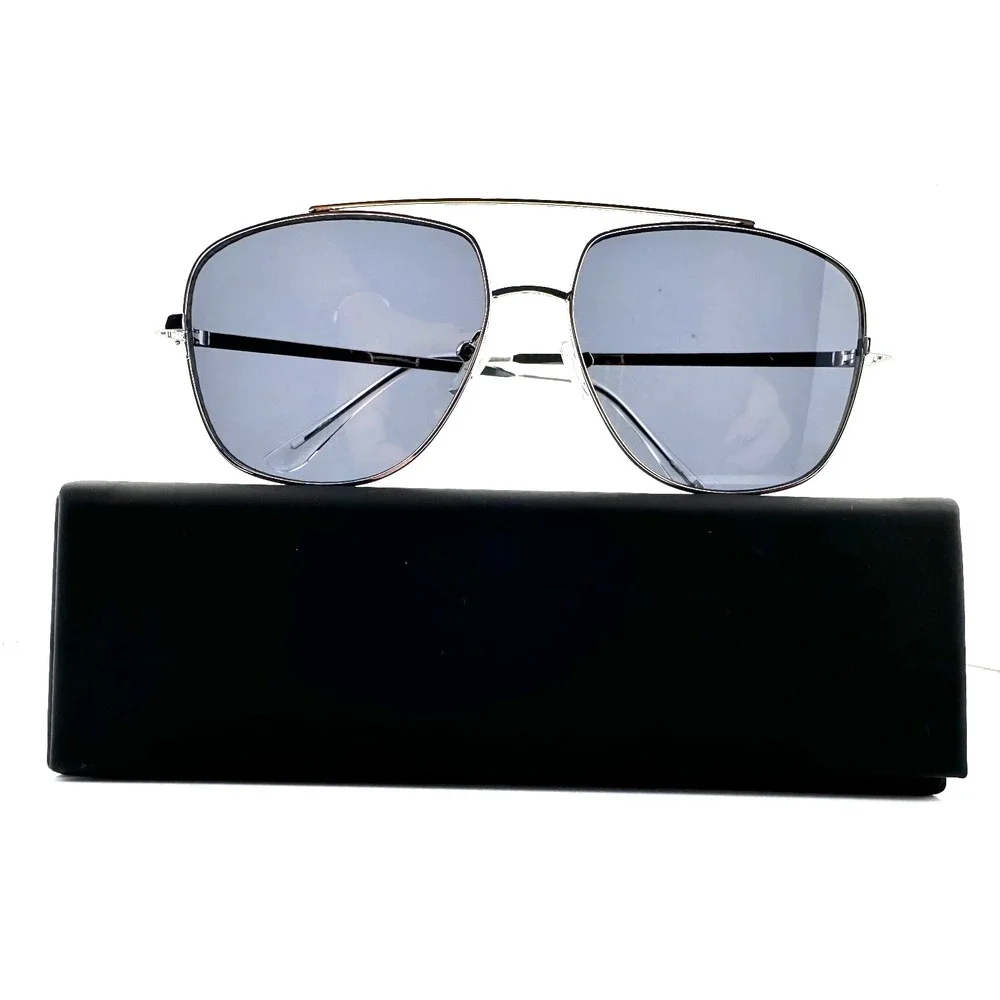 PX Emile Silver Aviator Sunglasses with Hard Case NWT Gray Lenses